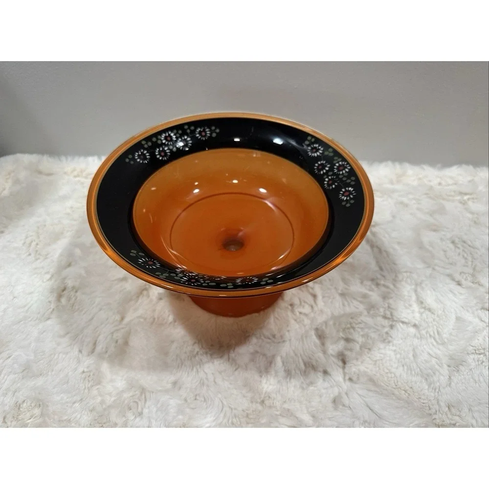 1920's Lancaster Glass Marguerite‎ Pedistal Bowl Hand Painted Daisy Design